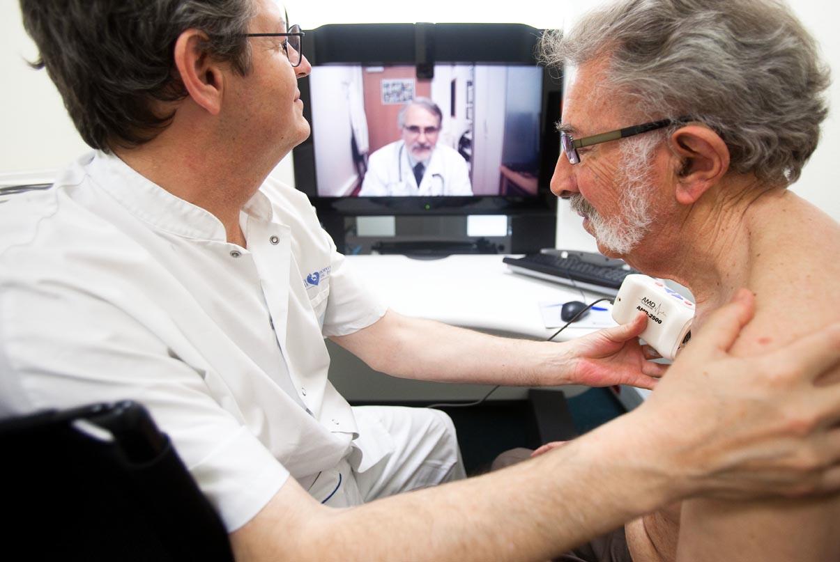 Manadatory Credit: Photo by Voisin/Phanie / Rex Features (1181853a) Telemedicine consultation between two hospitals (Hospital Vaugirard and Hospital Europ