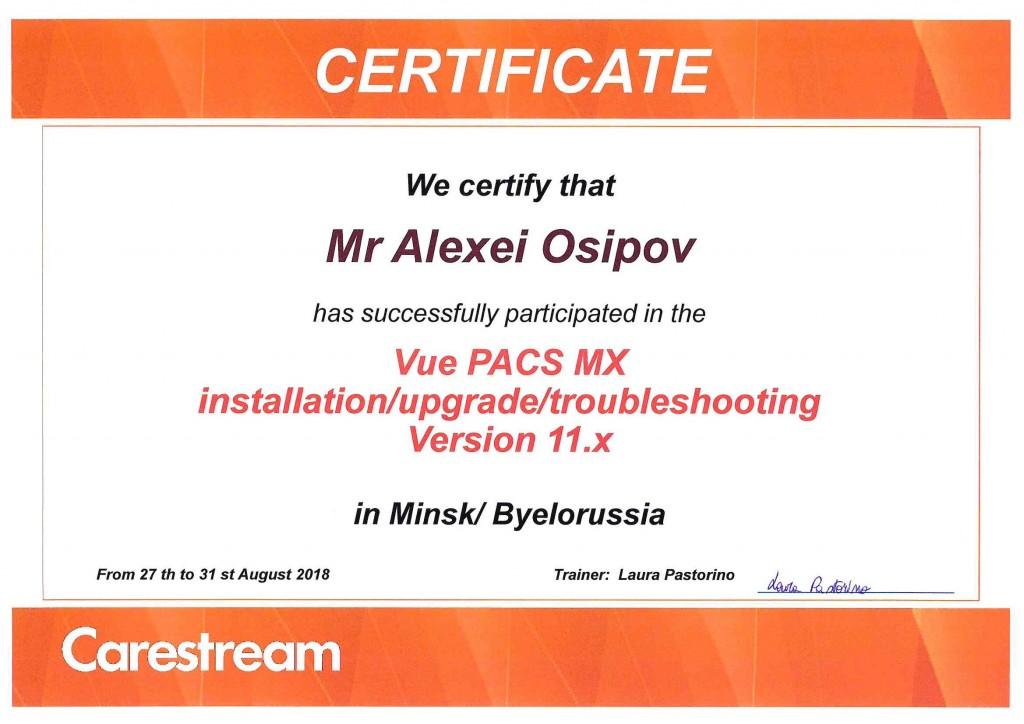 Сертиф обучен Vue PACS MX август 2018 Осипов